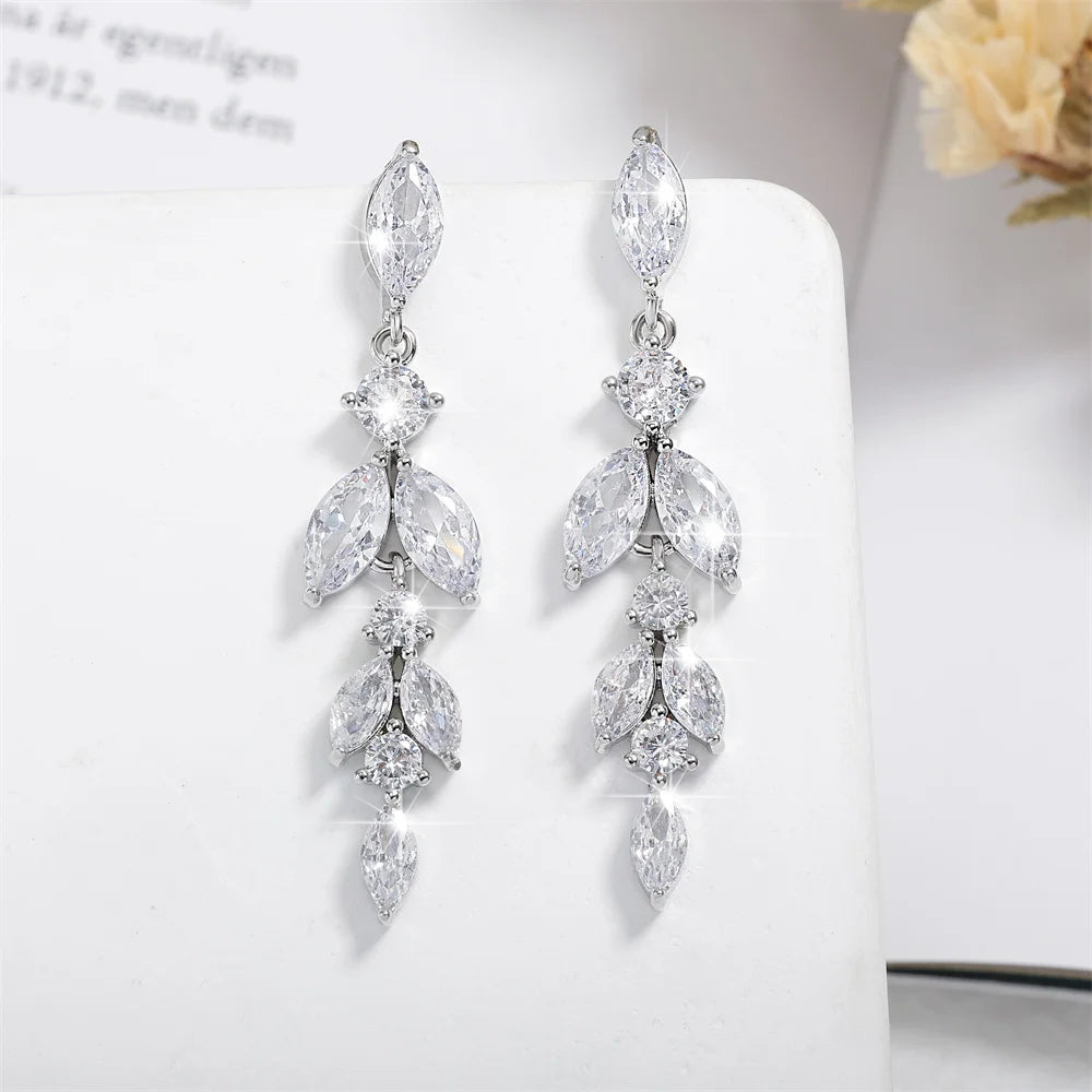 ZAKOL 2023 New Shiny Marquise Leaf Zircon Bridal Earrings AAA Cubic Zirconia Charming Design Drop Earring for Women Wedding