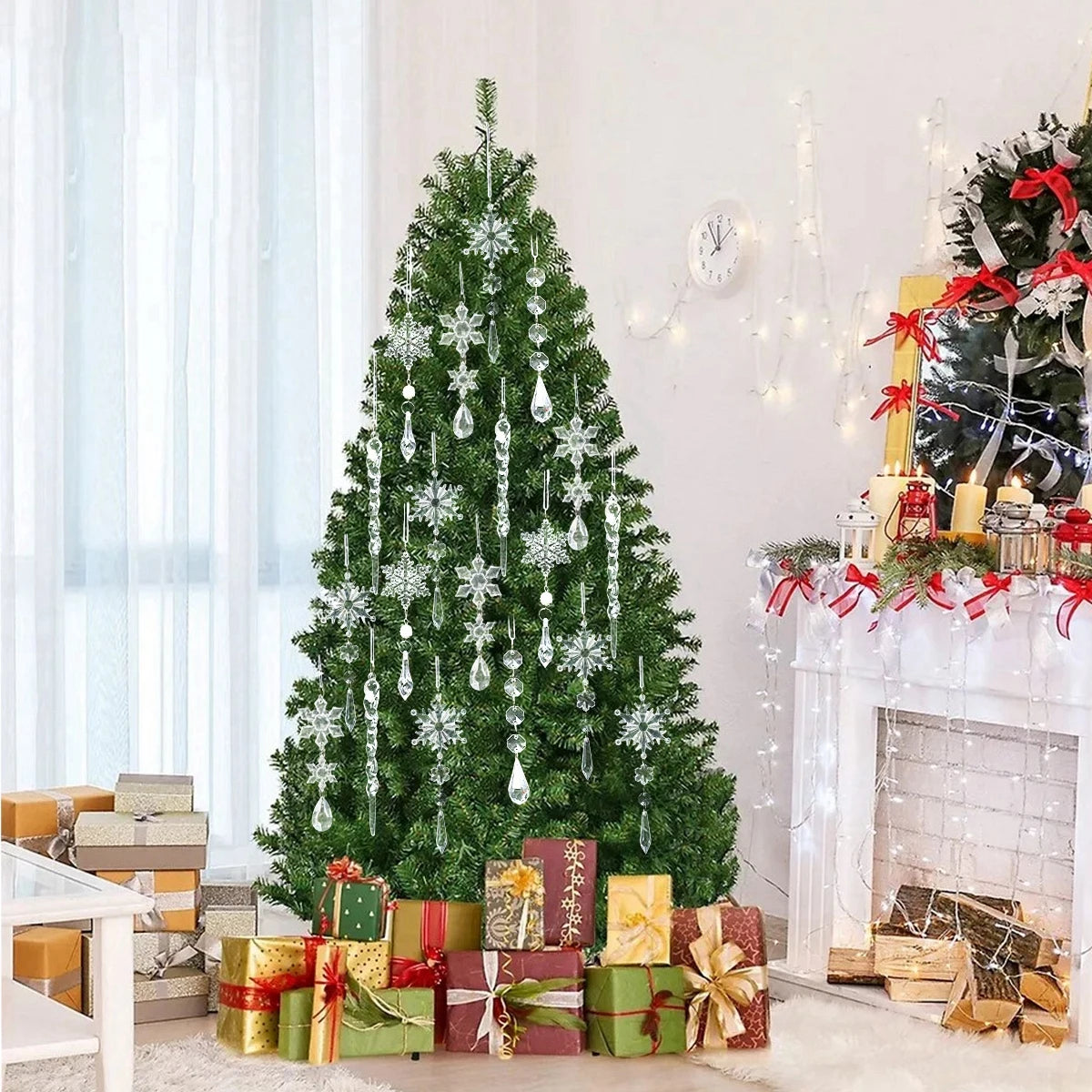 Christmas Crystal Acrylic Ornaments Christmas Decoration for Home 2025 Snowflake Xmas Tree Hanging Pendants New Year Gift 2026