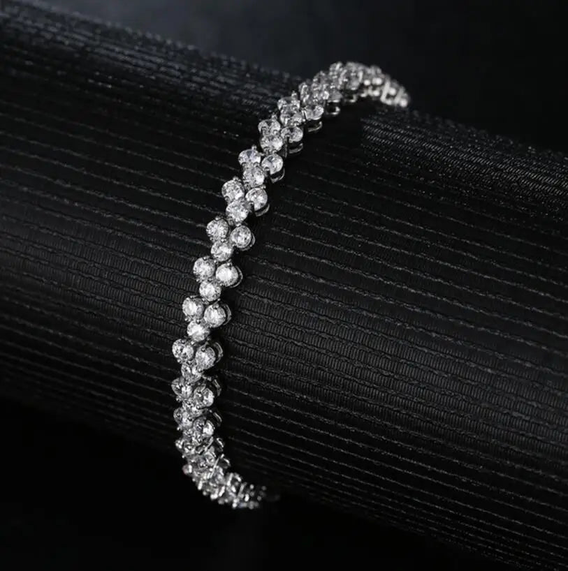 100% Solid Silver 925 Lab Diamonds Simulated Moissanite Bracelets for Women Girls Wedding Cocktail Party Fine Jewelry