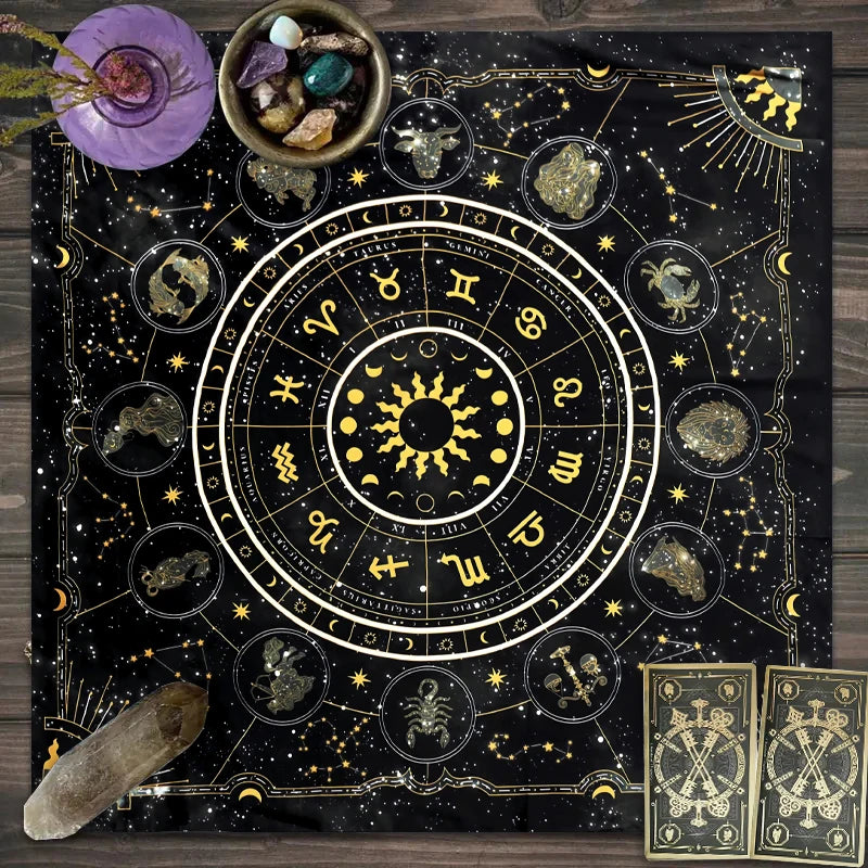 1pc Tarot card tablecloth, 12 zodiac astrology altar cloth, fortune astrology prophecy card mat, drop board game tablecloth