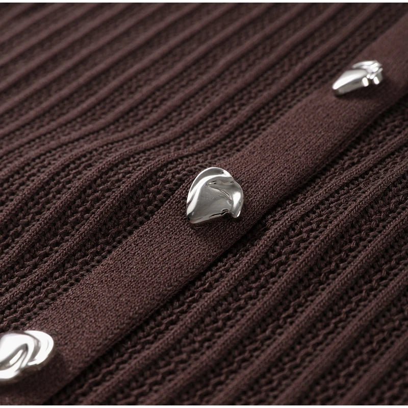 Fashion Knitted Long Pants Sets For Women Elegant Short Sleeve Lapel Single Breasted Cardigan Wide Leg Trousers 2 Pieces Suits
