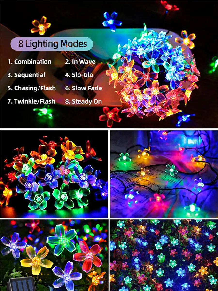 Sonkrag String Lights Kersiebloeisel LED Kransligte Buitelug Sonkrag Tuin Patio Dekor Ligte Kersfees Troue Party Versiering