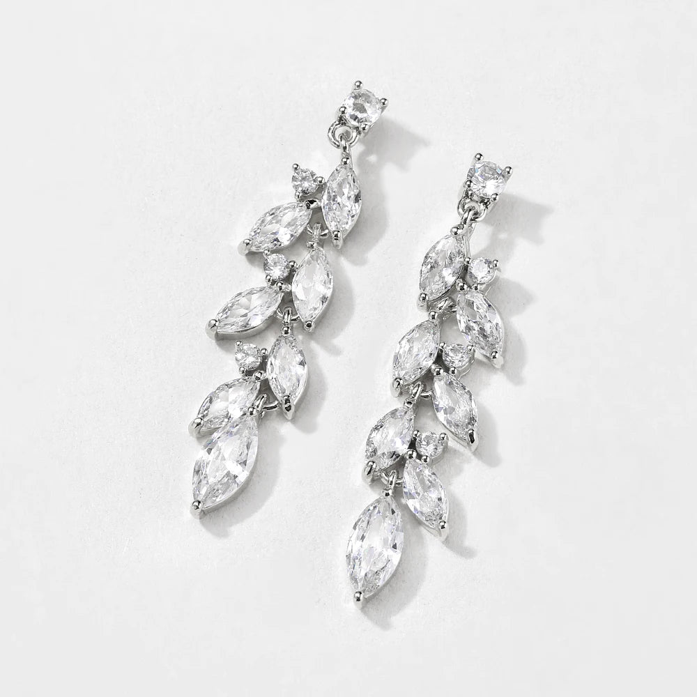 ZAKOL 2023 New Shiny Marquise Leaf Zircon Bridal Earrings AAA Cubic Zirconia Charming Design Drop Earring for Women Wedding