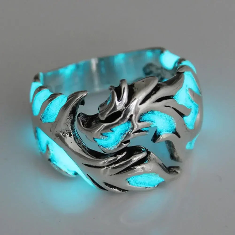 Luminous Dragon Rings for Men Women Punk Rings Free Size Finger Ring Glow in The Dark Ring Ring Jewelry