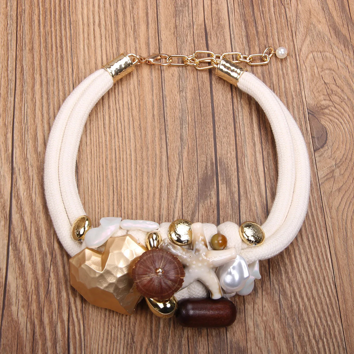 Statement Necklace with Beads&Starfish Design for Women Trendy Wedding Party Jewelry