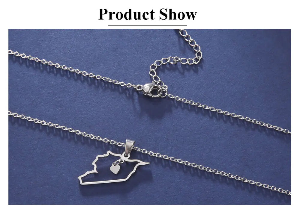 Cazador Stainless Steel Jewelry Geography Necklace Syria Map Heart Pendant Chain Necklace for Women Mother Gift Wholesale