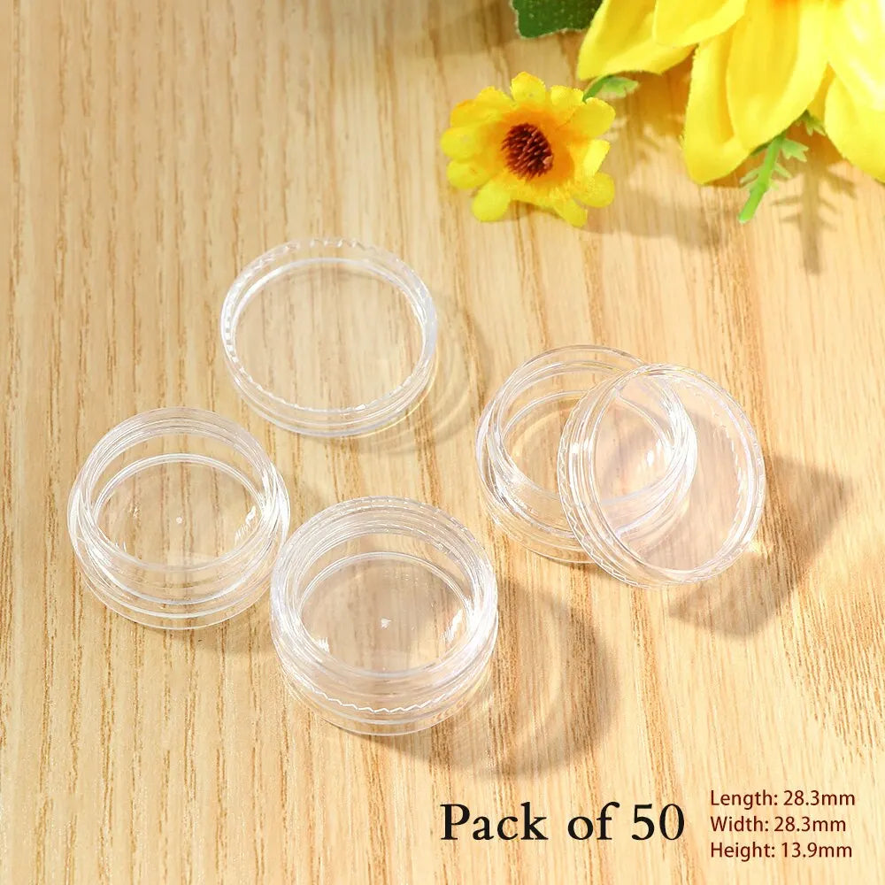 50Pcs/set Transparent Plastic Jewelry Bead Storage Box Small Bottom Round Container Jars Make Up Organizer Storage Boxes