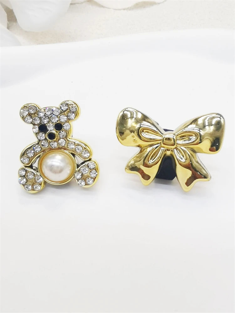 2PCS Bling Rhinestone Bear Shoelace Charms ABS Heart Bowtie Shoe Lace Decorations Accessories DIY Golden Shoe Clips Fit Sneakers