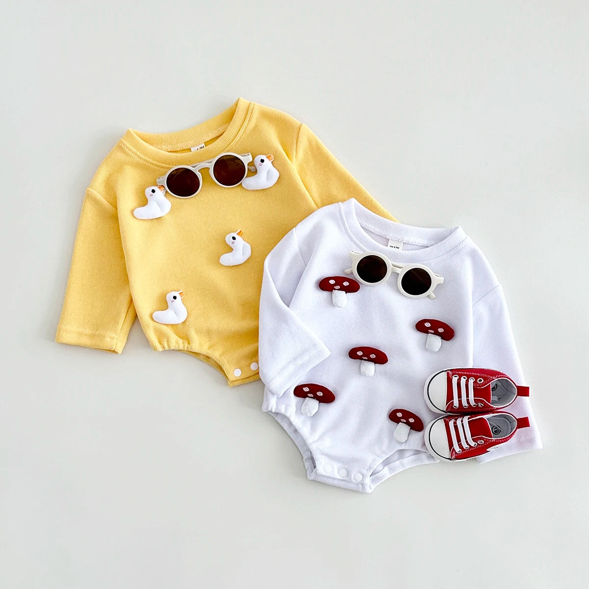 Infant Baby Dreieck Blase Strampler Jungen Mädchen Baby Herbst Sweatshirt Body Cartoon Ente/Pilz Nette Neugeborene Kleidung