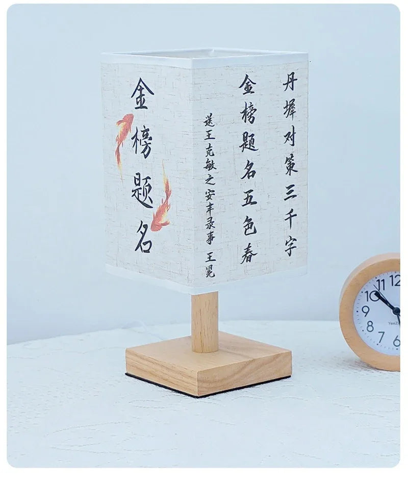 LED Decoration Table Lamps Simple Chinese Style Dimmable Plug Night Light Fabric Lampshade Square Bedroom Bedside Desk Lights