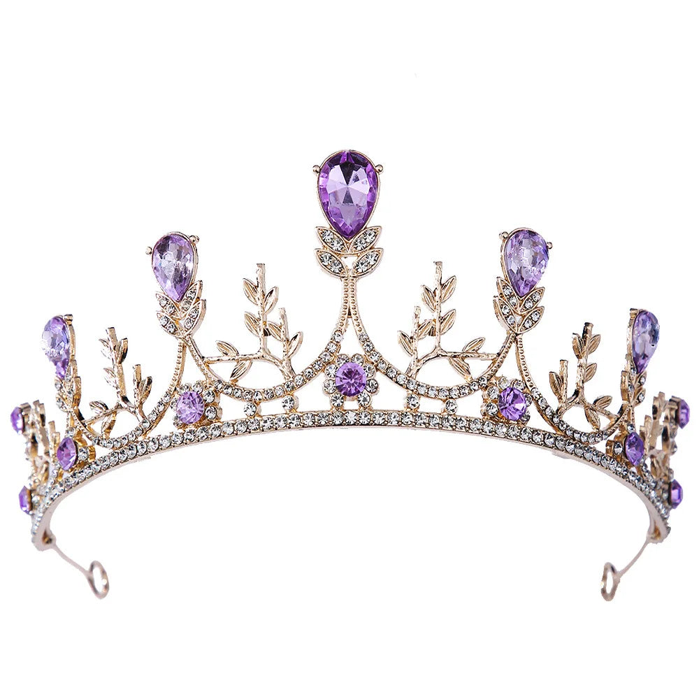 DIEZI Baroque Princess Queen Bridal Crown Purple Crystal Tiara For Women Wedding Vintage Crown Hair Dress Accessories Jewelry