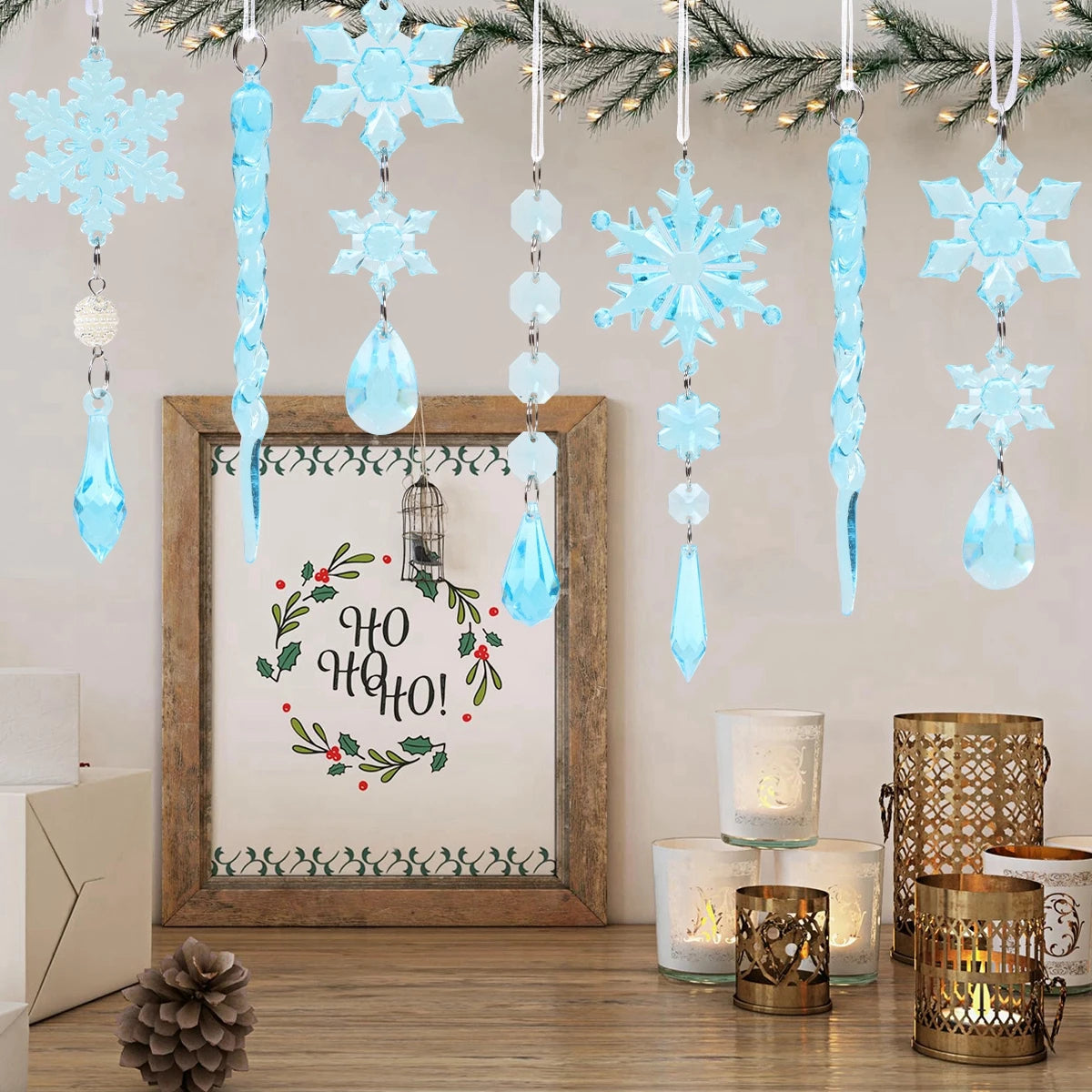 Christmas Crystal Acrylic Ornaments Christmas Decoration for Home 2025 Snowflake Xmas Tree Hanging Pendants New Year Gift 2026
