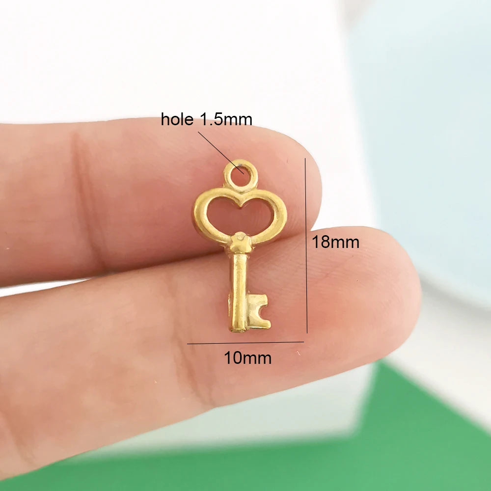 1pc Stainless Steel Big Pendant Small Charm Cherry Angel Boot Heart Tail Flower Star Cross Key Moon Pearl Bow PVD Gold Color