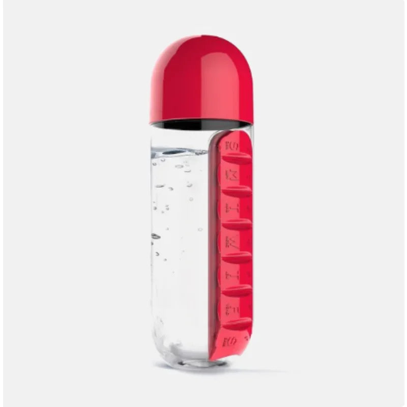 2 in 1 600ml 7 Grids Medicine Box Water Cup Sports Plastic Water Bottle Combine Daily Pill Boxes Organizer Drinking Bottles