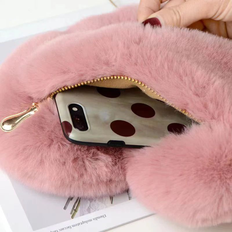 Fashion Women's Heart Shaped Handbags Cute Faux Fur Crossbody Bags Lady Soft Plush Chain Shoulder Bag Shopper Totes