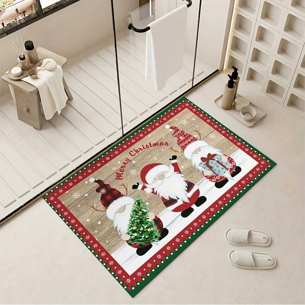 Santa Claus Green Polka Dots Rug Christmas Tree Snowflake Carpets Living Room Bedroom Entrance Non-slip Floormat Home Decoration