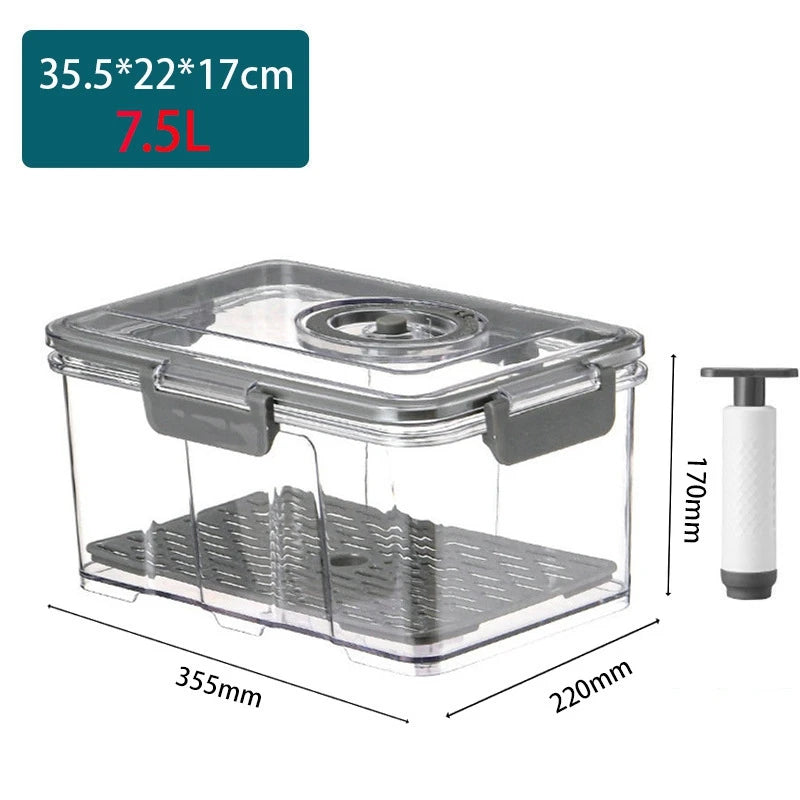 Vacuum Food Storage Container Transparent Fridge Organizer with Drain Net Large Capacity Food Dispenser for Kitchen Storage Box