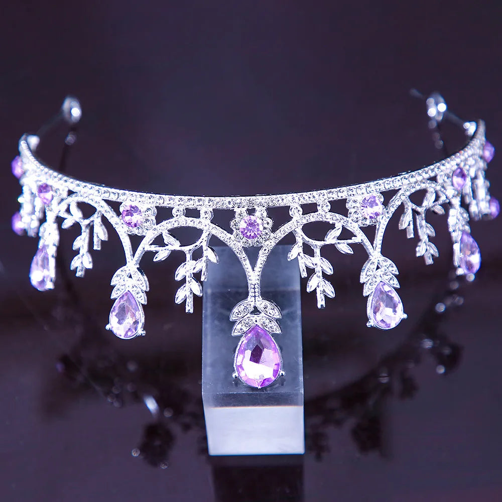DIEZI Baroque Princess Queen Bridal Crown Purple Crystal Tiara For Women Wedding Vintage Crown Hair Dress Accessories Jewelry