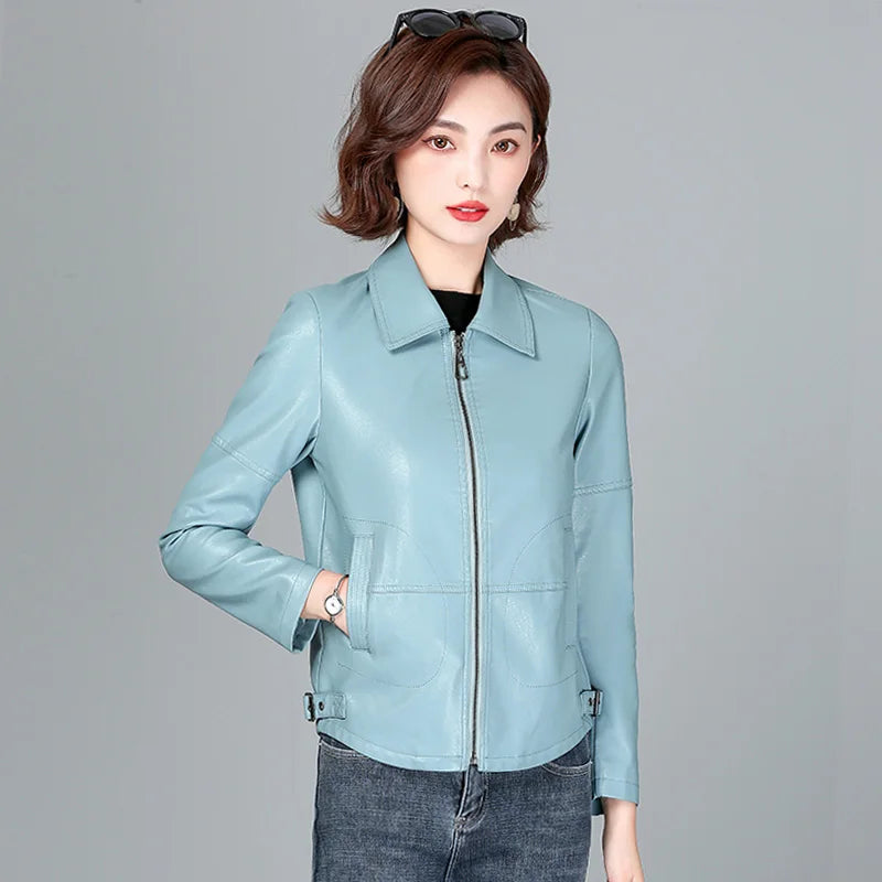New Women Sheepskin Jacket Spring Autumn 2025 Fashion Casual Long Sleeve Short Zipper Leather Coat Loose Split Leather Outerwear