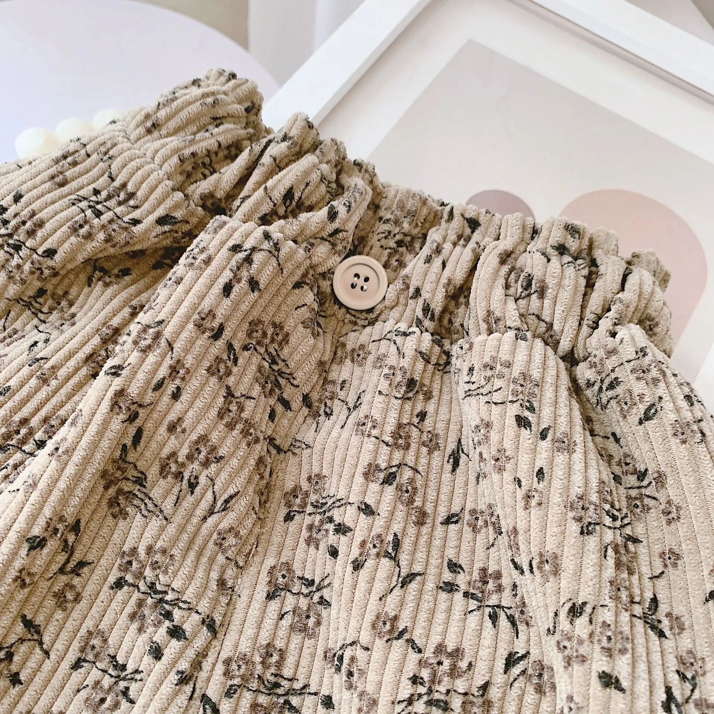 Korean Style Toddler Girls Corduroy Harem Pants 1-8Y Leopard Floral Print Autumn Winter Fleece-Lined or Thin Casual Pants