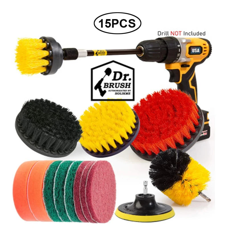 UNTIOR Electric Drill Brush Attachment Set Power Scrubber Brush Car Polisher Kitchen Bathroom Cleaning Kit Toilet Cleaning Tools