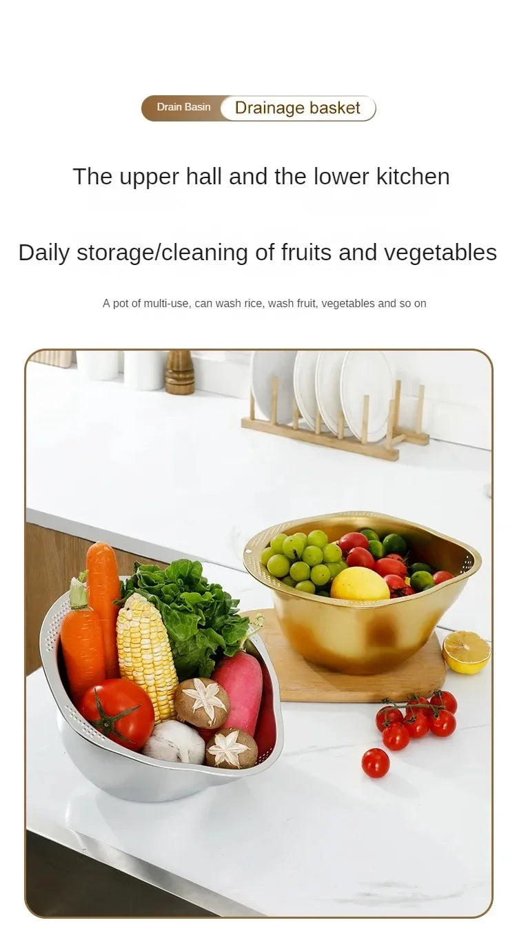 Rice Washer Strainer Bowl Stainless Steel 304 Rice Washing Bowl Rice Sieve Colander Fruit And Vegetable Strainer Kitchen Tools