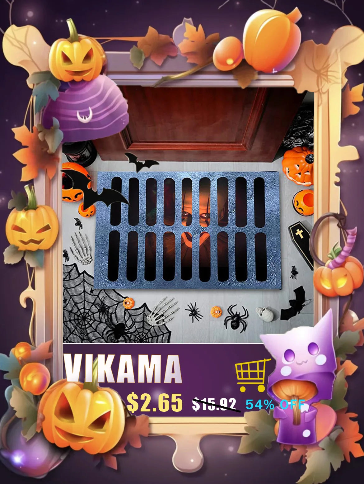 VIKAMA Halloween-vormige dekoratiewe tapyt swart spinnekopweb spook gotiese badkamer ingang voetsteun wasbare vuilbestande tapyt
