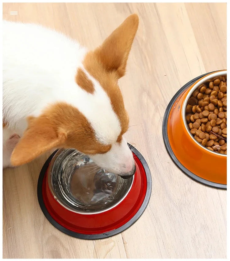 New Multicolor Stainless Steel Dog Cat Bowl Non-Slip Durable Anti-Fall Eat Drink Pet Food Container Feeder Dish Bowl