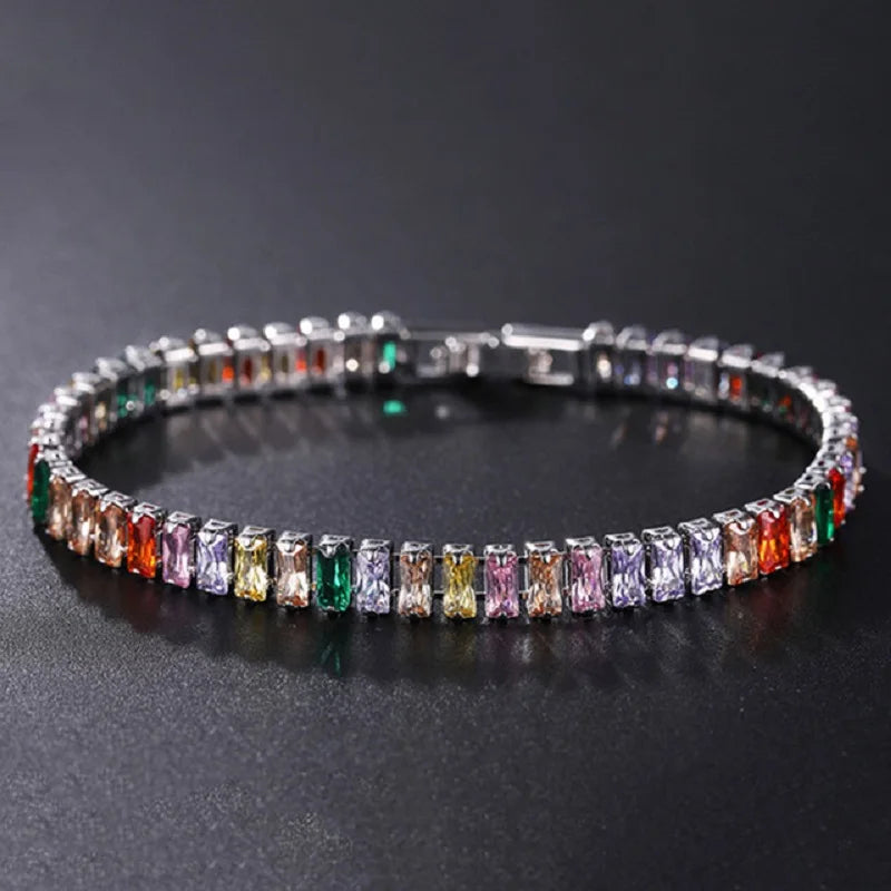 Luxury Hiphop Iced Out 4mm Cubic Zirconia Crystal Tennis Bracelets For Women Men Gold Color Silver Color Bracelet Chain Jewelry