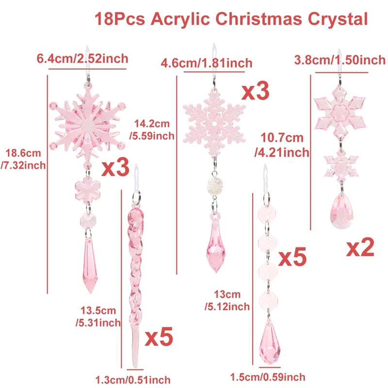 Christmas Crystal Acrylic Ornaments Christmas Decoration for Home 2025 Snowflake Xmas Tree Hanging Pendants New Year Gift 2026