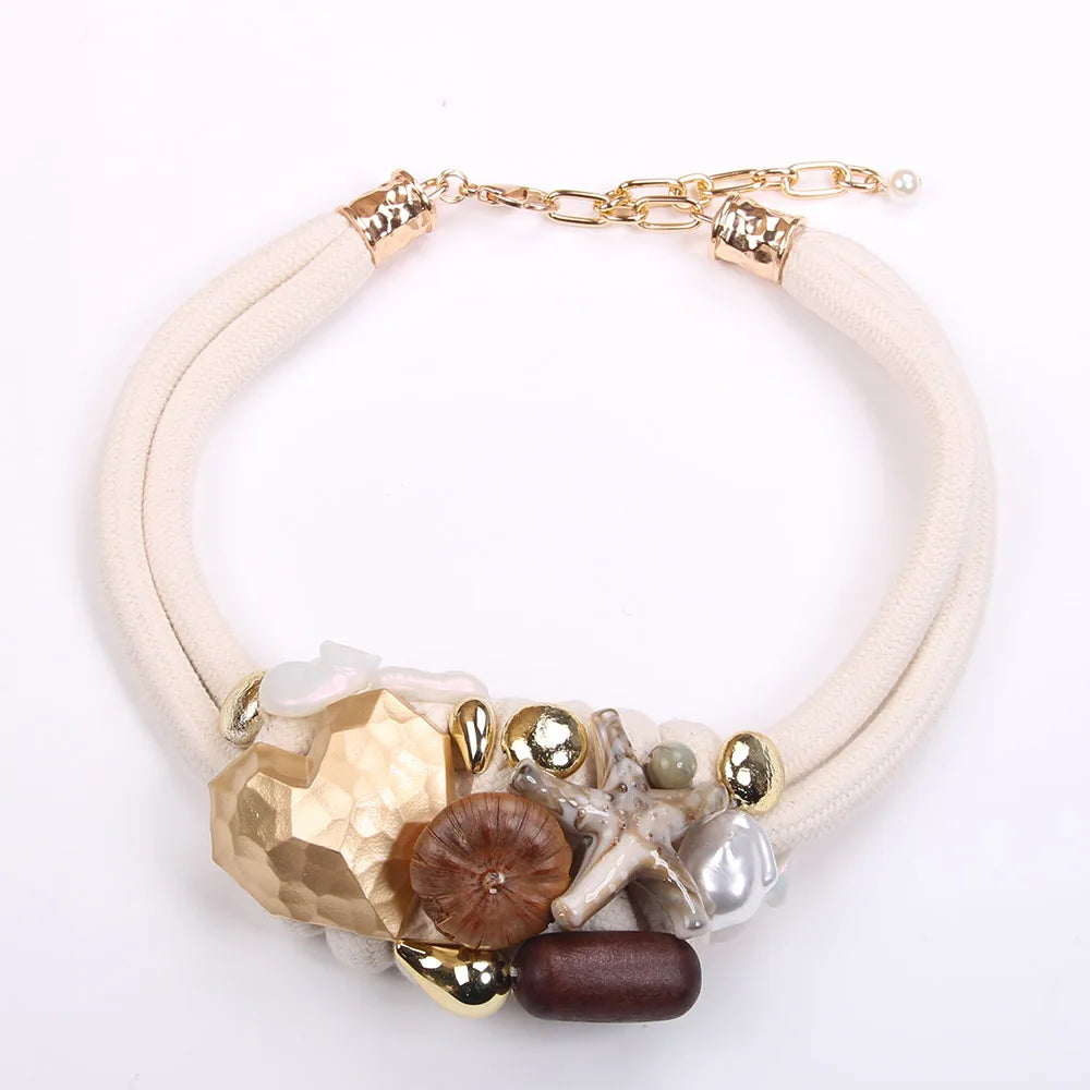 Statement Necklace with Beads&Starfish Design for Women Trendy Wedding Party Jewelry