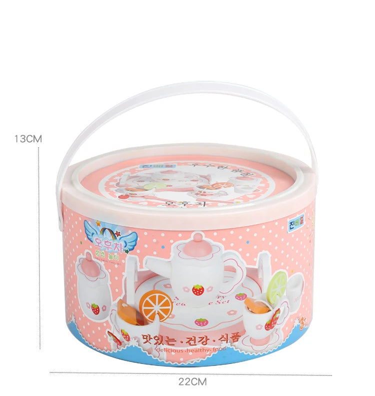 Wooden Afternoon Tea Set Toy Pretend Play Food Learning Role Play Game Early Educational Toys for Toddlers Girls Boys Kids Gifts