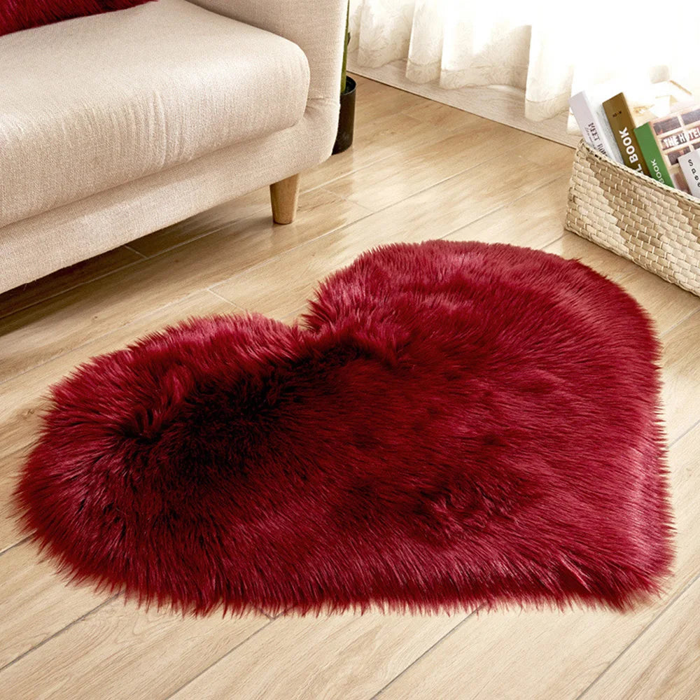 30x40cm Plush Carpet Heart Shaped Faux Fur Rug Imitation Wool Christmas Coffee Table LivingRoom Shag Carpet Solid Color Style