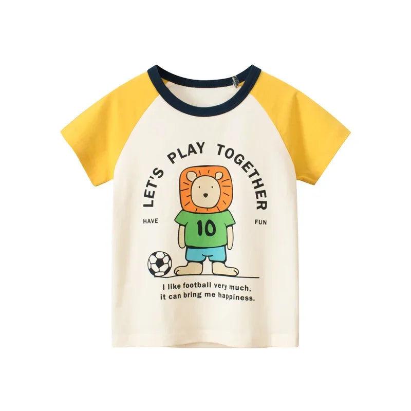2 3 4 5 6 7 8 9 Years Boys Short Sleeve T-shirts Korean Version Kids Clothing Children Cotton Tees Summer Cartoon Tops