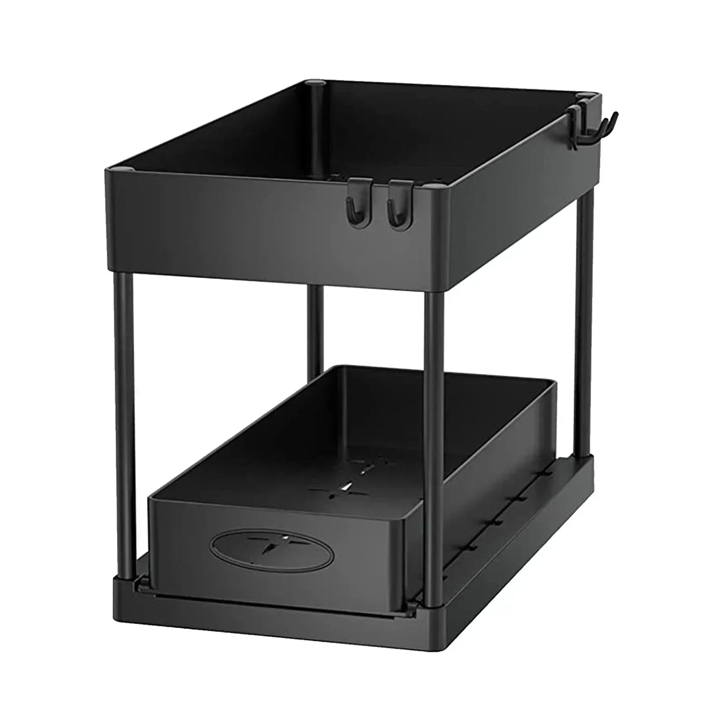 New 2 Tier Under Sink Organizer Sliding Cabinet Basket Kitchen Organizer Organizer Storage Rack with Hooks Hanging Cup Bathroom