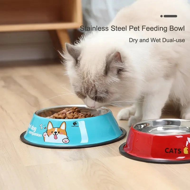 New Multicolor Stainless Steel Dog Cat Bowl Non-Slip Durable Anti-Fall Eat Drink Pet Food Container Feeder Dish Bowl