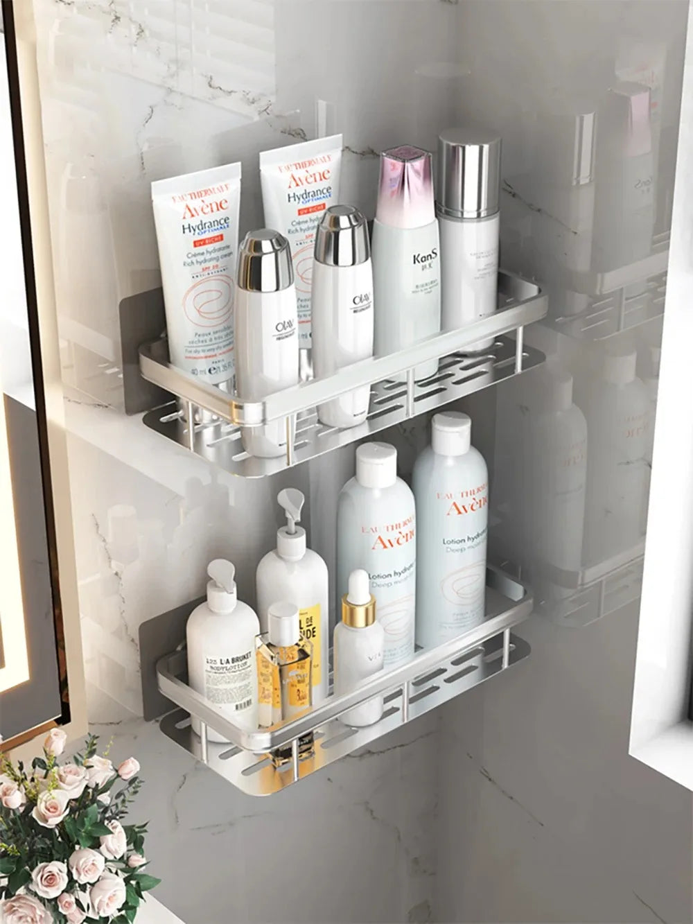 Wall Hanging Corner Rectangular Rack Bathroom Shelf Towel Rack Shelves Wall Shower Shampoo Rack No Drill Shelf Tripod