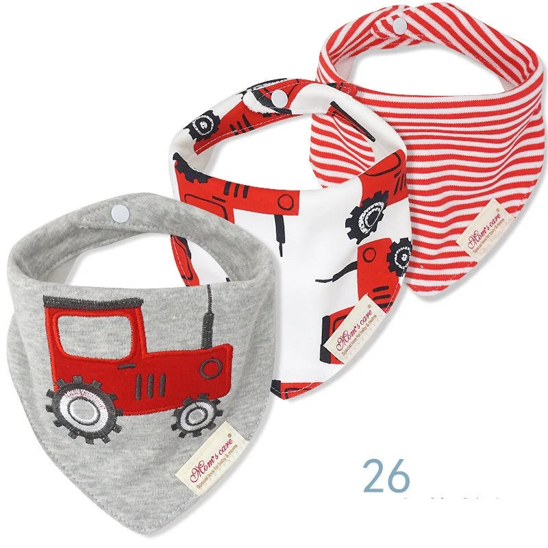 3pcs Per Lot Baby Bibs Bandana Set Cotton Multi-Style Triangle Cartoon Babadores Para Bebe Infant Boys Girls Saliva Towel KF025