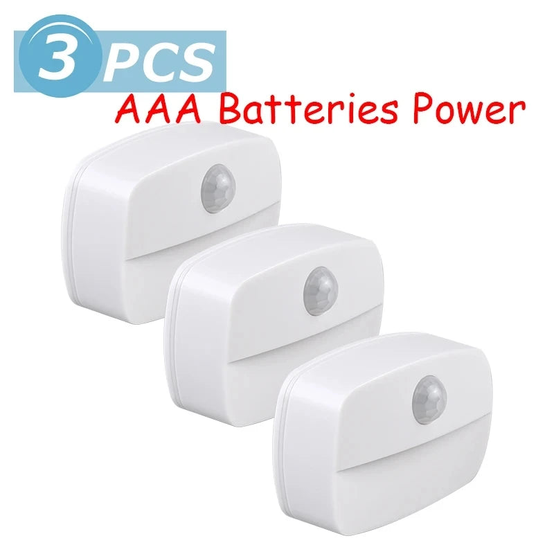 Mini LED Night Lamp Motion Sensor Light Indoor AAA Battery Powered Bedroom Wall Staircase Closet Aisle Body Induction Lamp