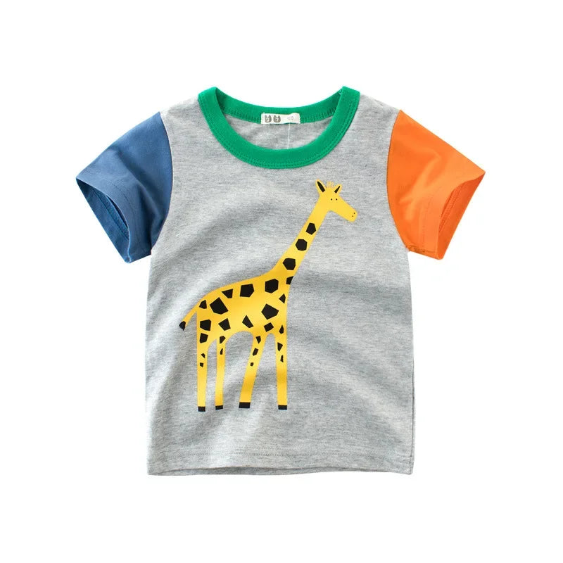 2-9 Years T Shirt Cartoon Animals Baby Kids Boys Girls Children Cotton Short Sleeves Summer Clothing Dinosaur Printing KF917