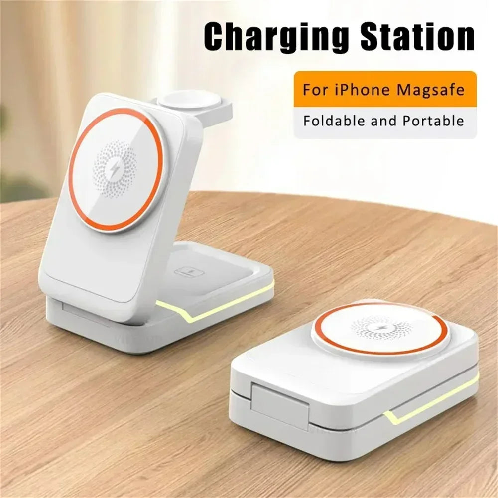 3in1 Magnetic Wireless Charger Station 30W Fast Charging for iPhone 16 15 14 Pro Max iWatch AirPods Phone Adapter Stand