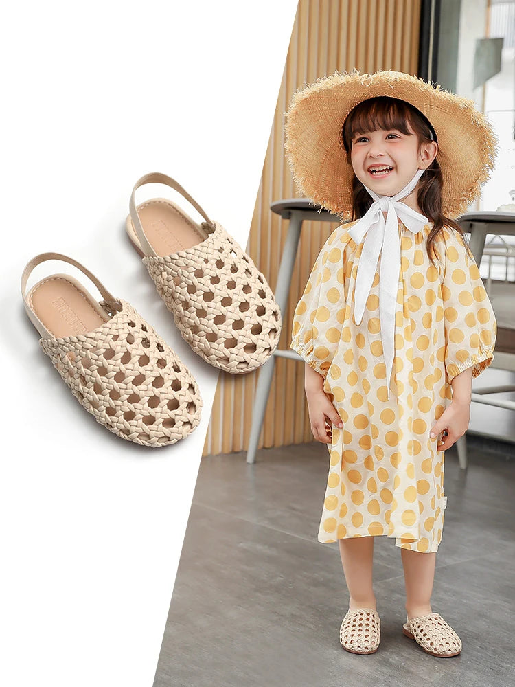 Baby Girls Shoes Braided Sandals for Girls Kids Fashion Hollow Out Leather Shoe Soft Sole Retro Princess Slippers Beach Shoes