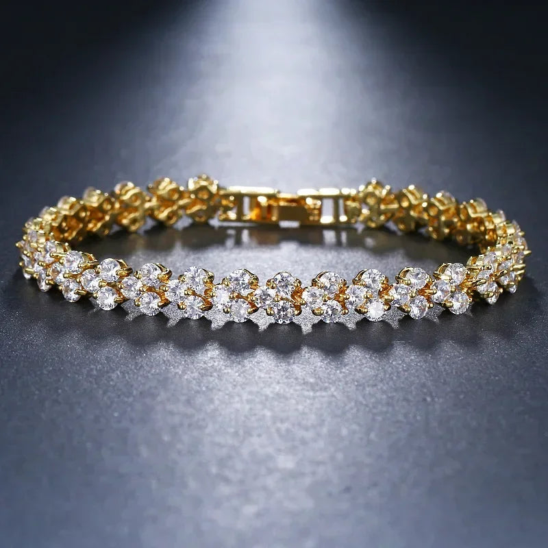 Luxury Hiphop Iced Out 4mm Cubic Zirconia Crystal Tennis Bracelets For Women Men Gold Color Silver Color Bracelet Chain Jewelry