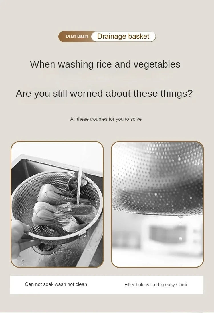 Rice Washer Strainer Bowl Stainless Steel 304 Rice Washing Bowl Rice Sieve Colander Fruit And Vegetable Strainer Kitchen Tools