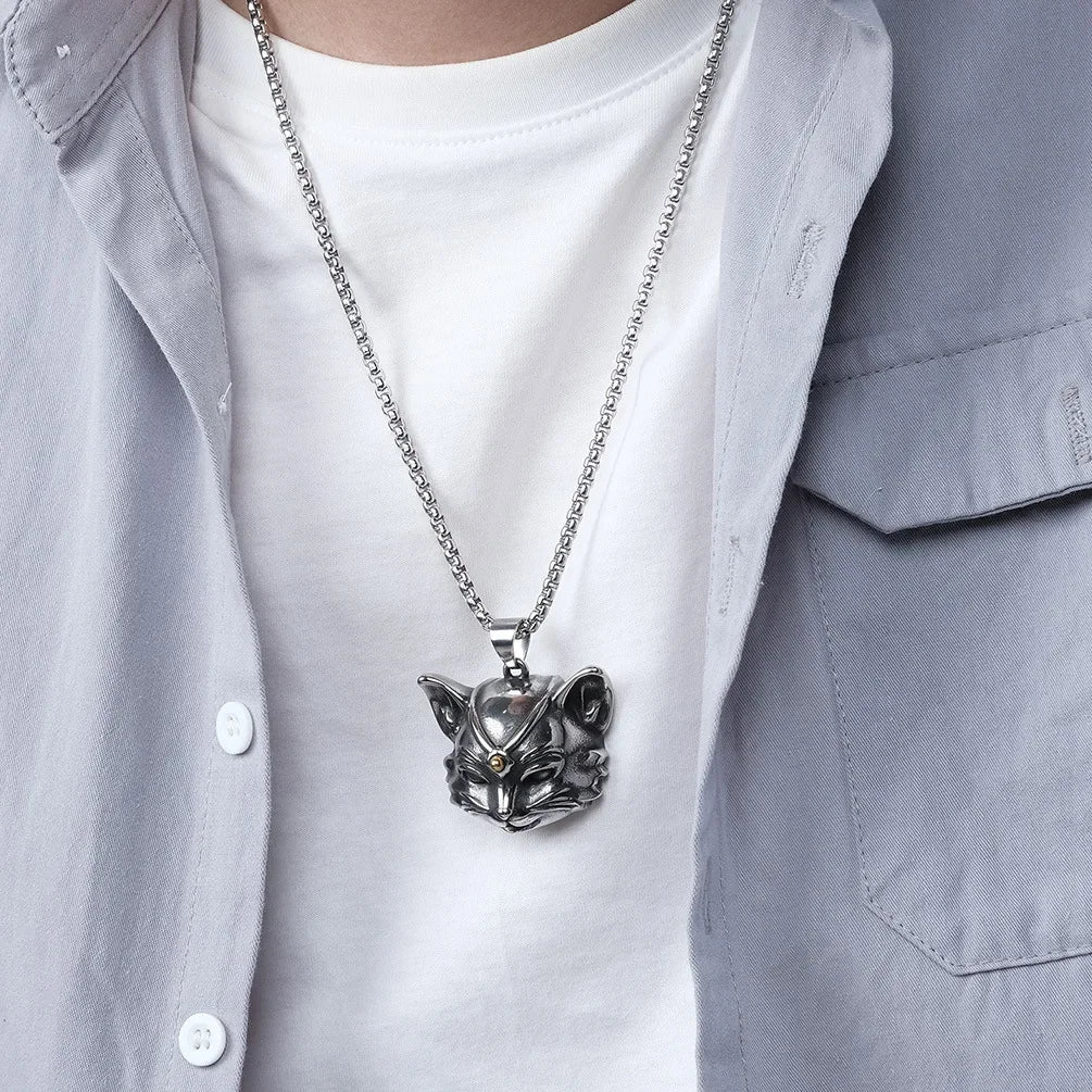 Vintage Bell Cat Pendant Men's Necklace Stainless Steel Animal Lucky Jewelry Gift for Anniversary