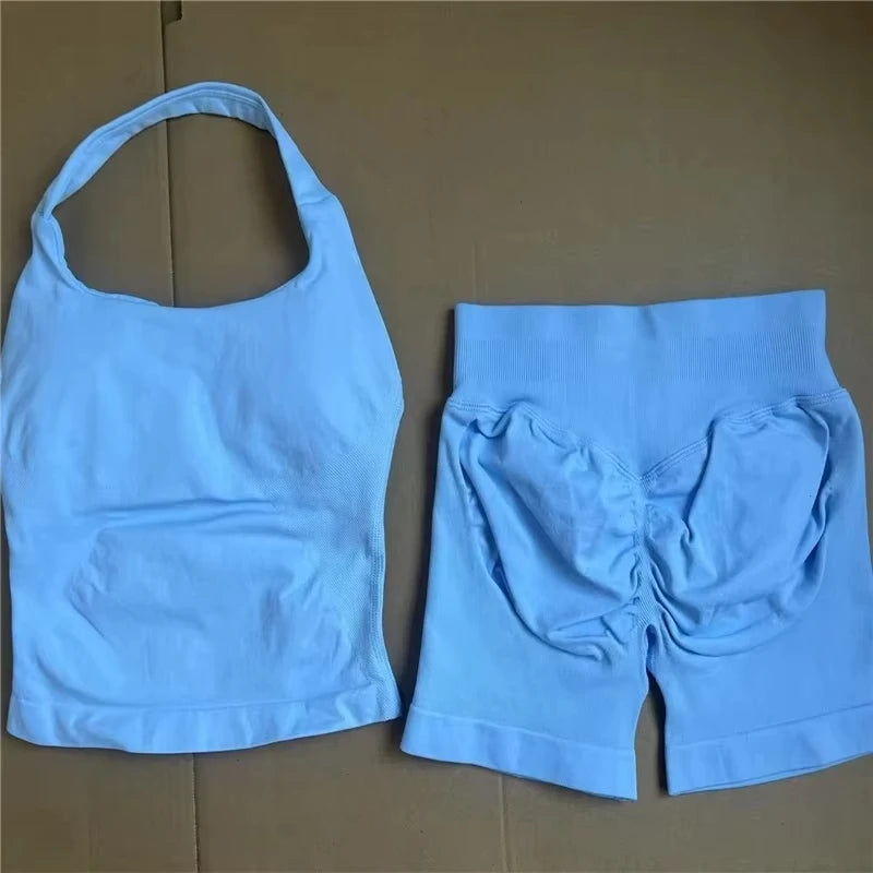 Yoga fitness set; strapless bra and shorts set; seamless backless vest; invisible elastic texture hip-lifting shorts