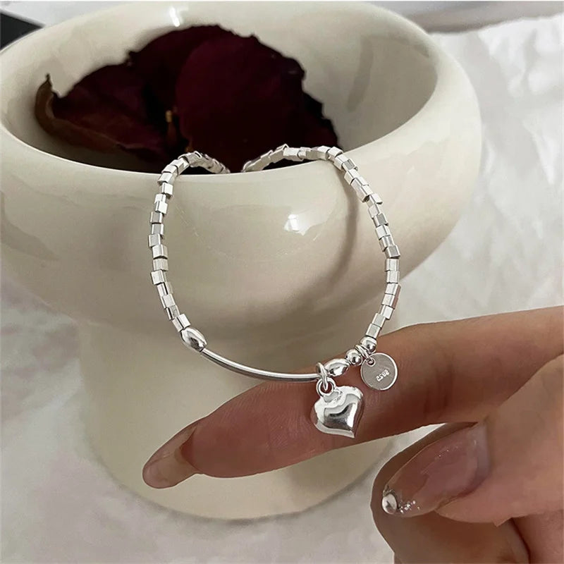 S925 Sterling Silver Simple Love Bracelet Sweet Cool Hand Decoration Geometric Square Fine Jewelry for Women Party Gifts