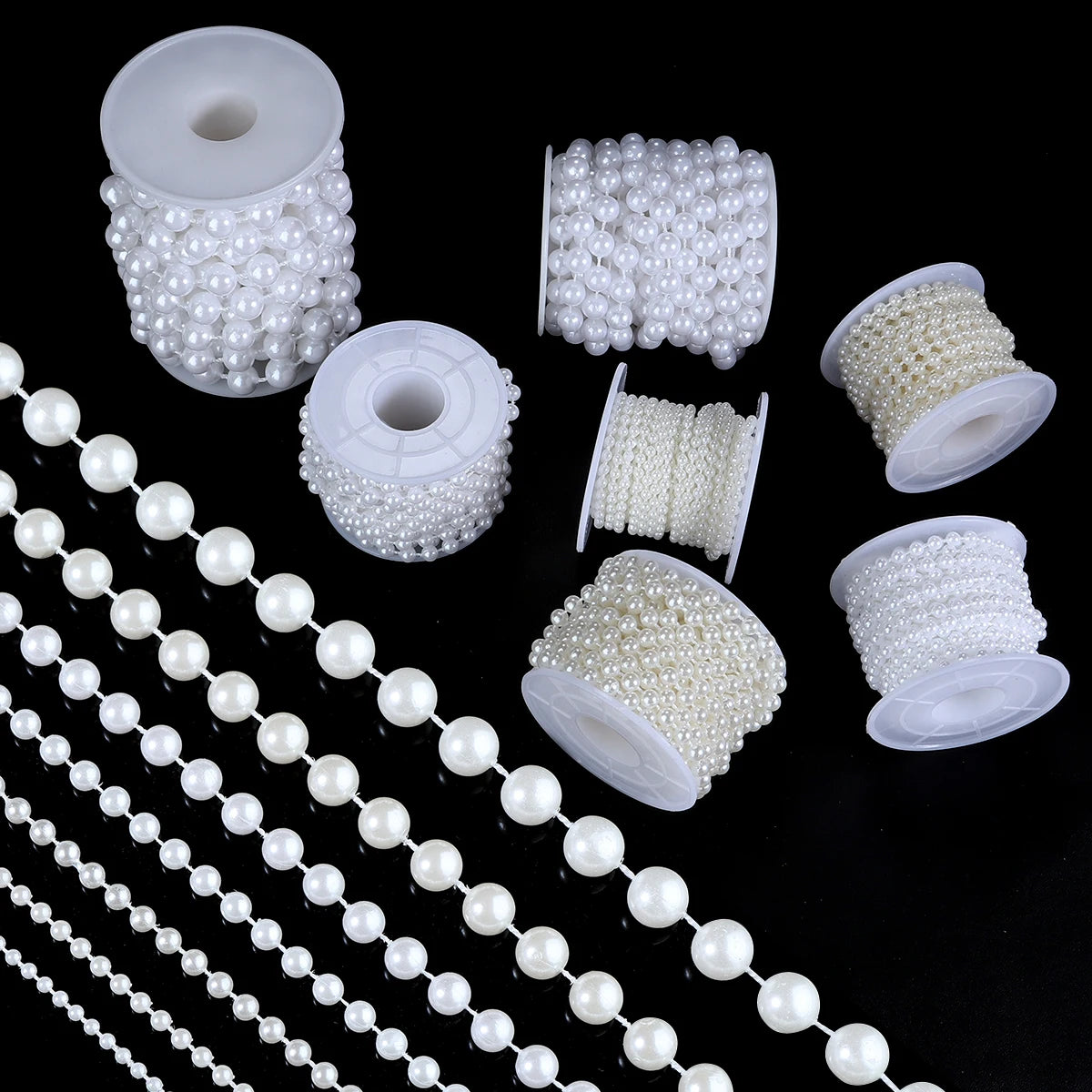 5yards/roll Imitation Pearl Chain White 3-12mm Round Beads Chain for Home Wedding Clothing Decoration Jewelry Making Accessories