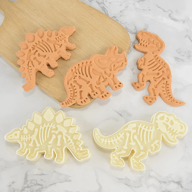3pcs Dinosaur Shape Cookie Cutters Mold Fondant Biscuit Embossing Mould Handmade DIY Cake Baking Tool Ungle Birthday Party Decor