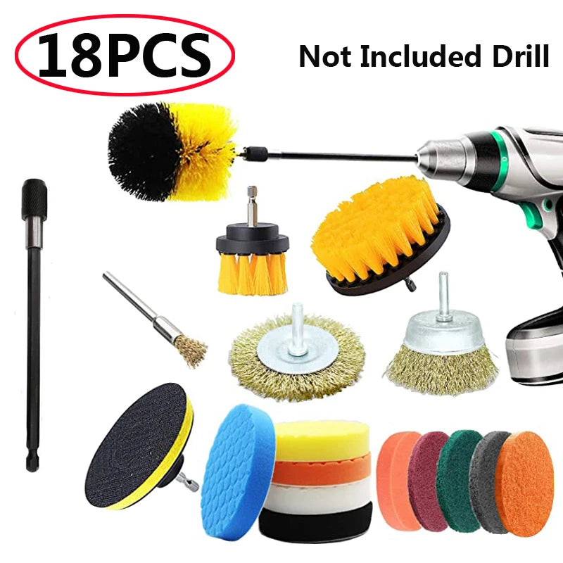 UNTIOR Electric Drill Brush Attachment Set Power Scrubber Brush Car Polisher Kitchen Bathroom Cleaning Kit Toilet Cleaning Tools